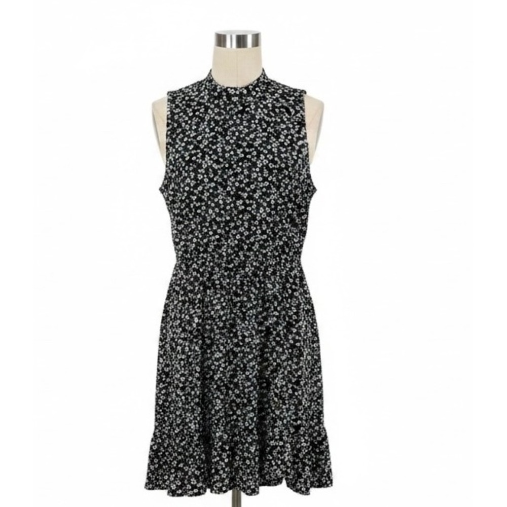 Lily Rose Floral Mock Neck Sleeveless Fit Flare Dress Black White Large